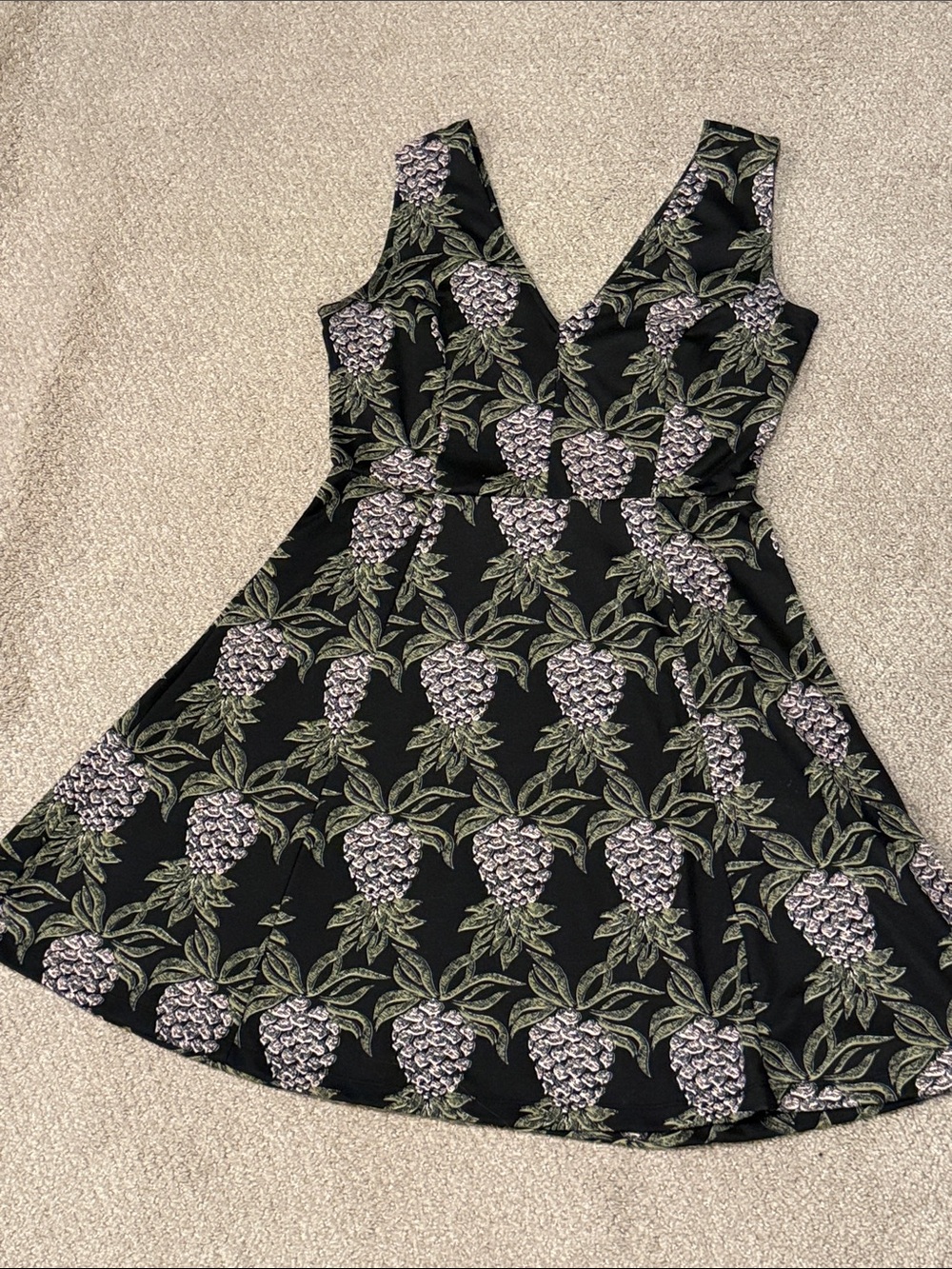H&M Black Mini Dress with Purple Floral Pineapple Print
